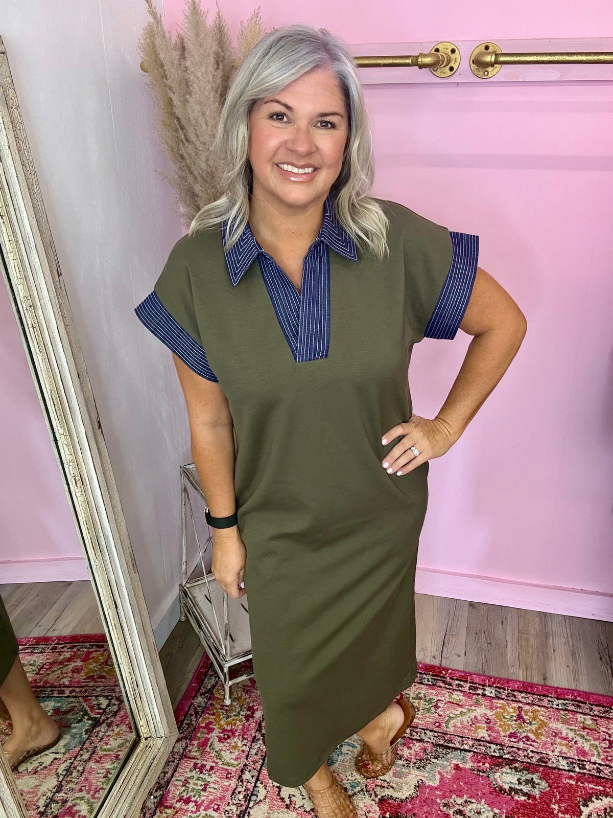 Olive Denim Midi Dress