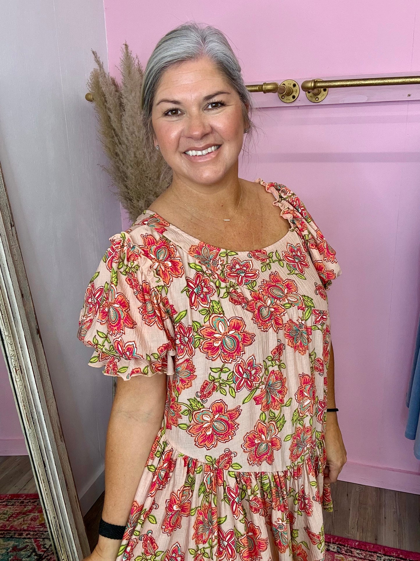 Peach Floral Mini Dress