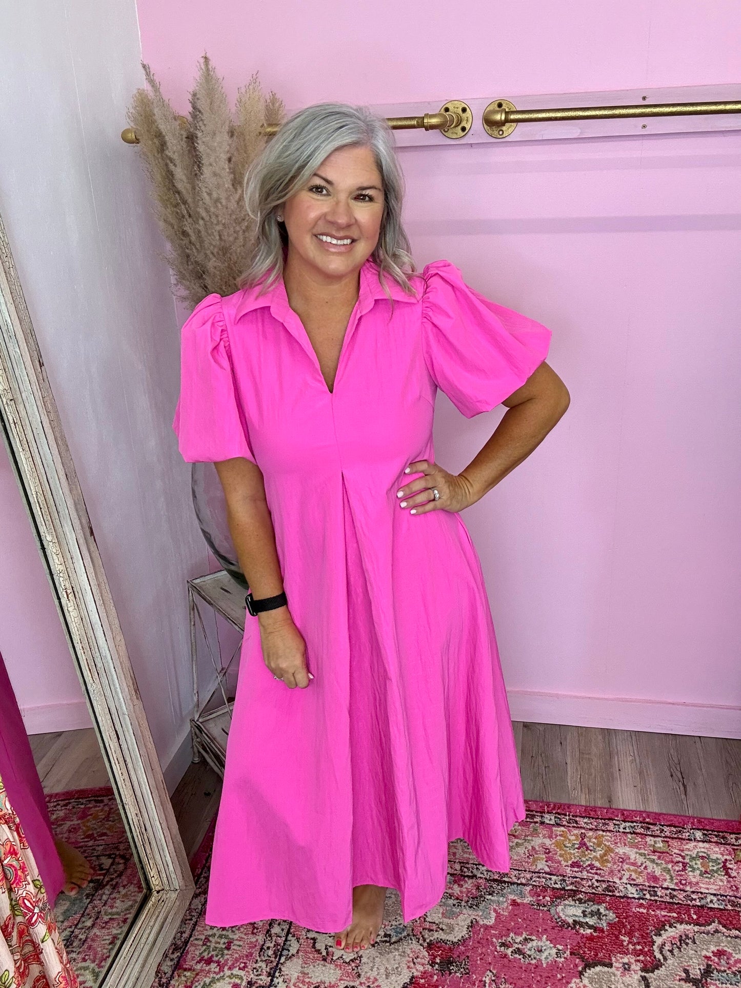 Hot Pink Pleated Dress