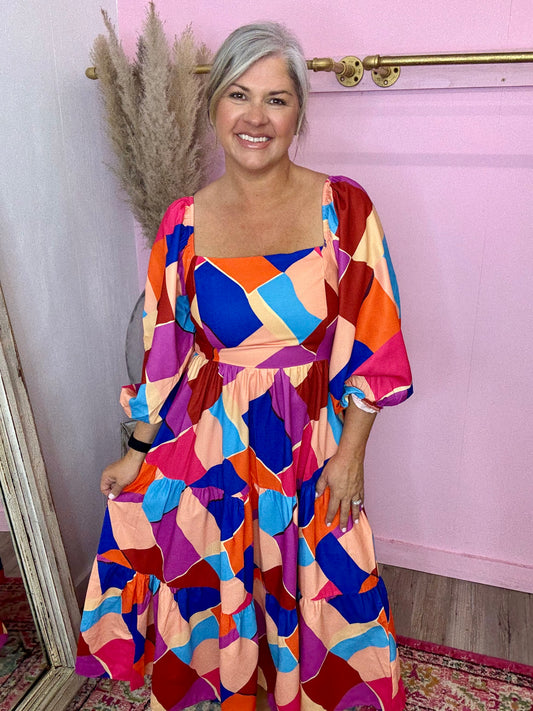 Magenta Blue Woven Midi Dress