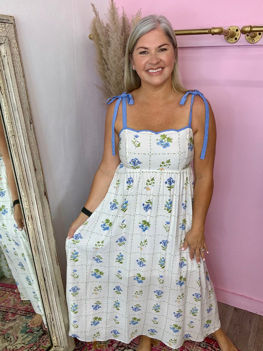 Blue Floral Scallop Midi/Maxi