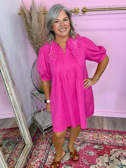 Hot Pink Eyelet Dress