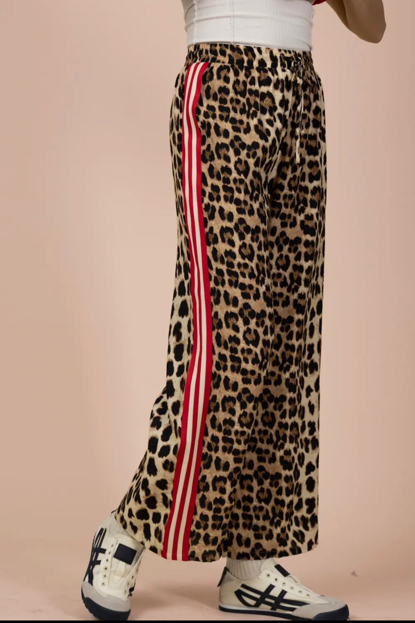 Leopard Mocha Pant with Red Stripe