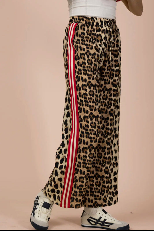 Leopard Mocha Pant with Red Stripe