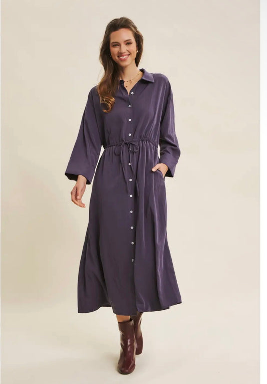 Viscose Button Down Midi Dress