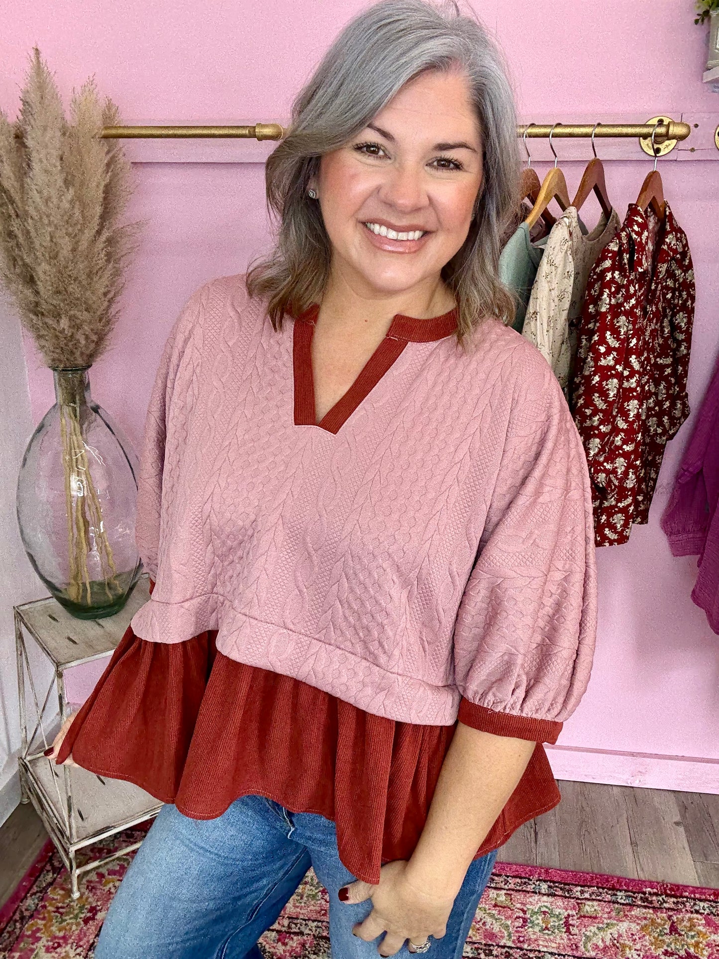 Mauve/Rust Babydoll Top