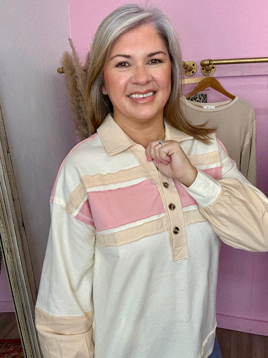 Cream Colorblock Top