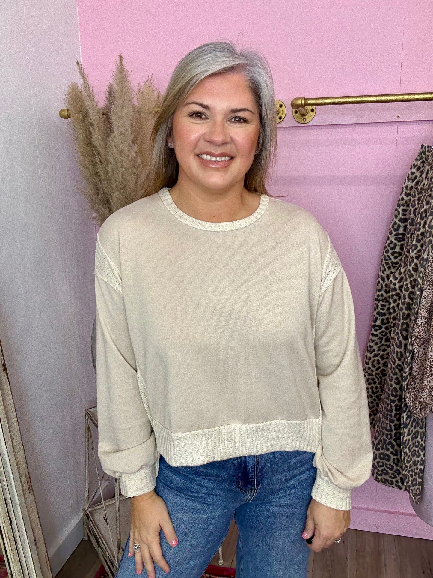 Bone Crewneck Lace Sweatshirt