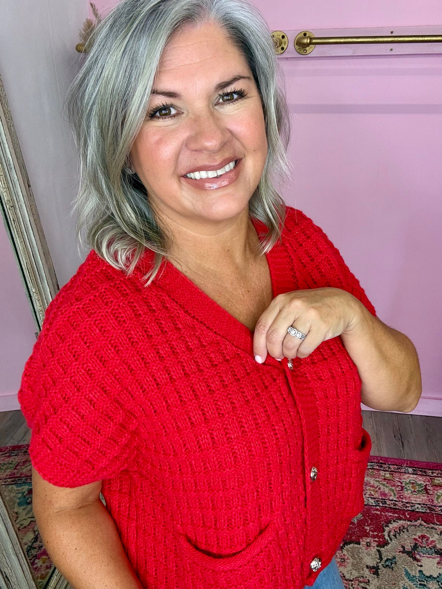 Red Buttoned Cardigan