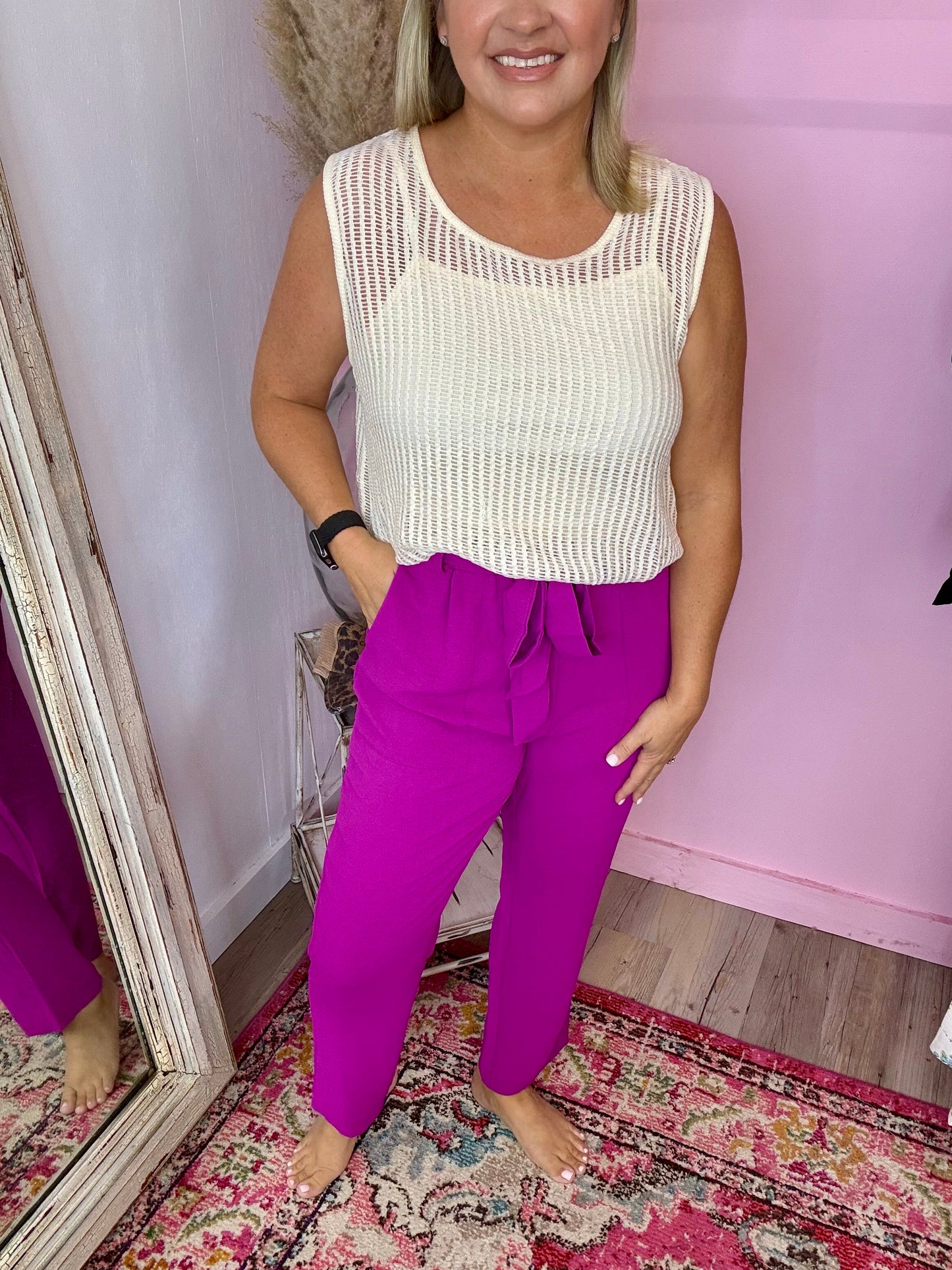 Magenta Paper Bag Pants