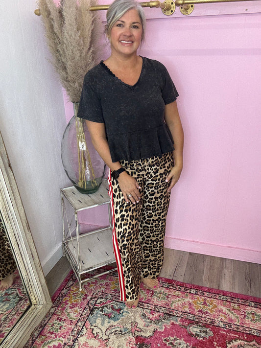 Leopard Mocha Pant with Red Stripe