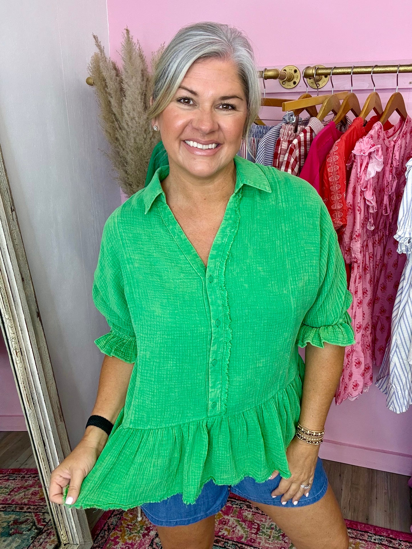 Green Gauze Top