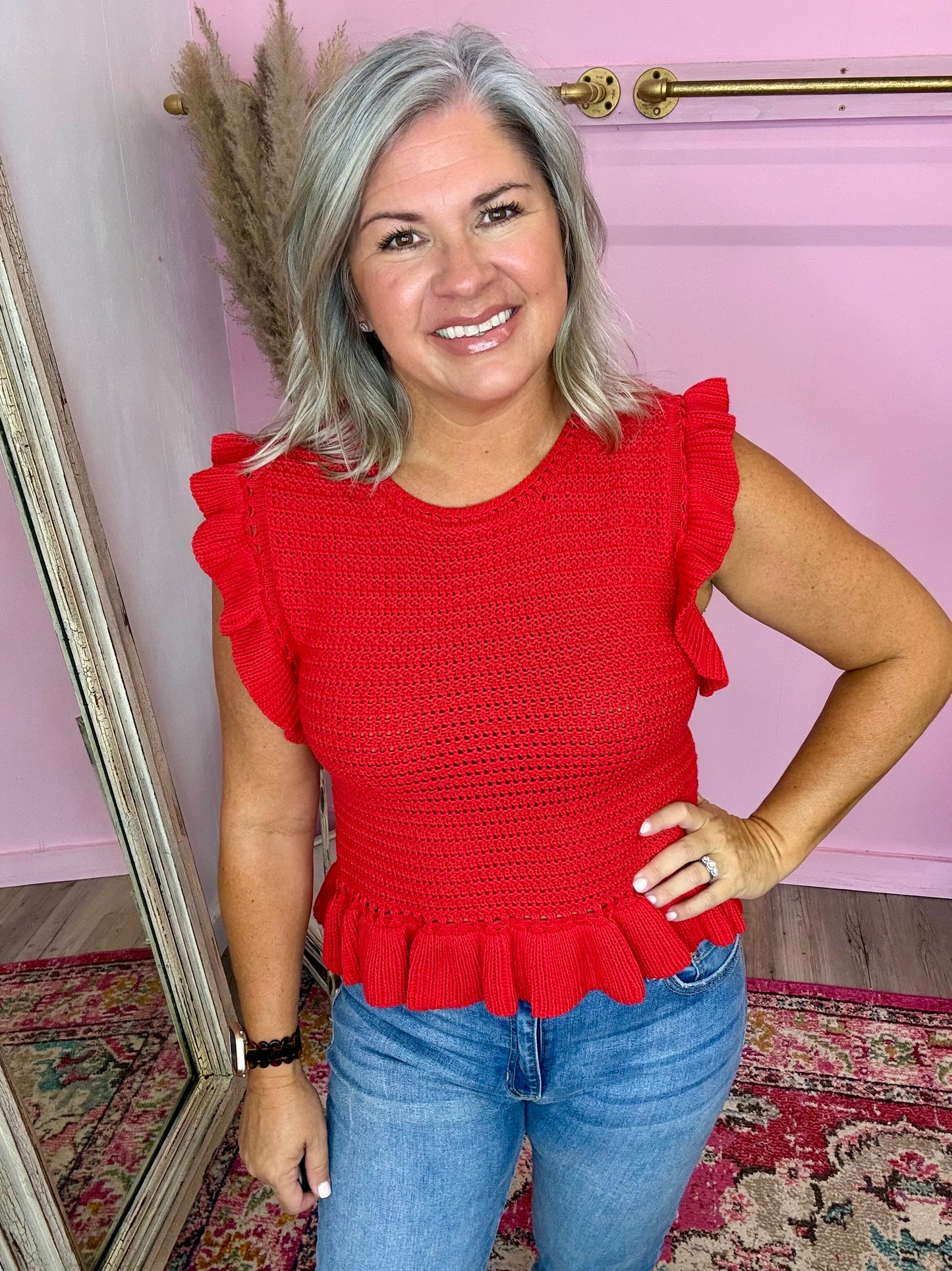 Red Ruffle Sweater