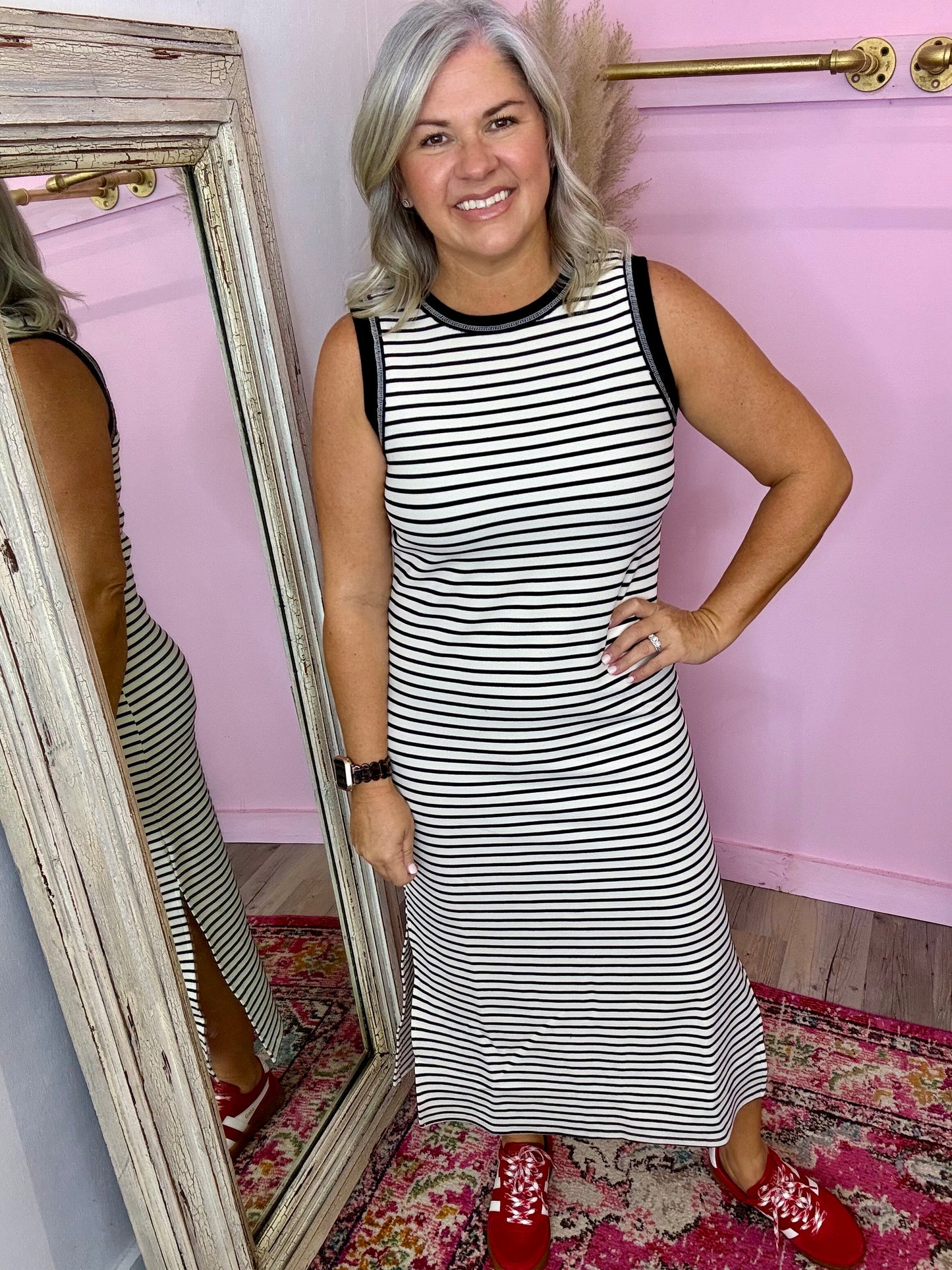 Black Stripe Midi Dress