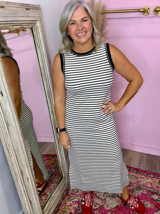 Black Stripe Midi Dress