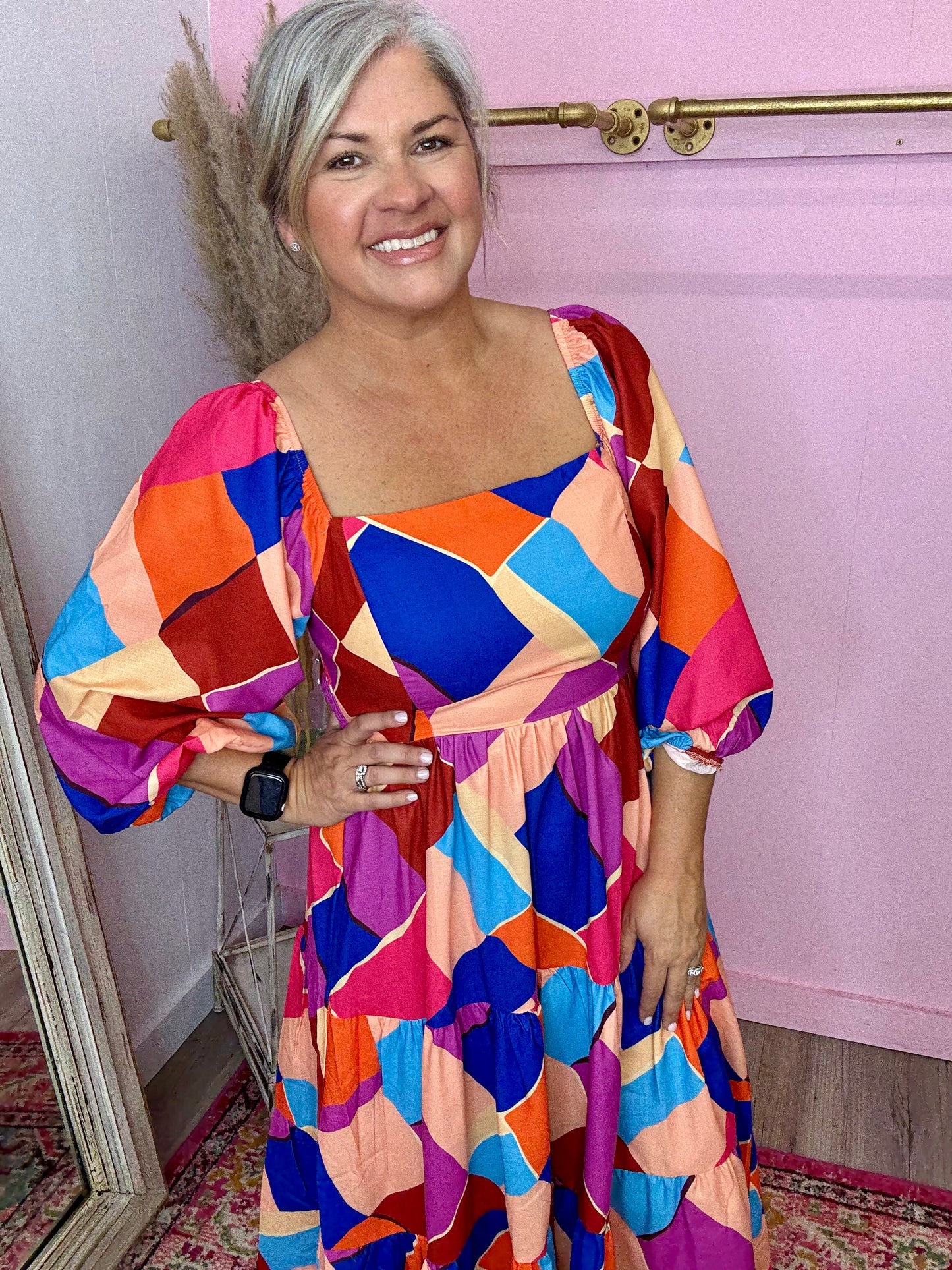 Magenta Blue Woven Midi Dress