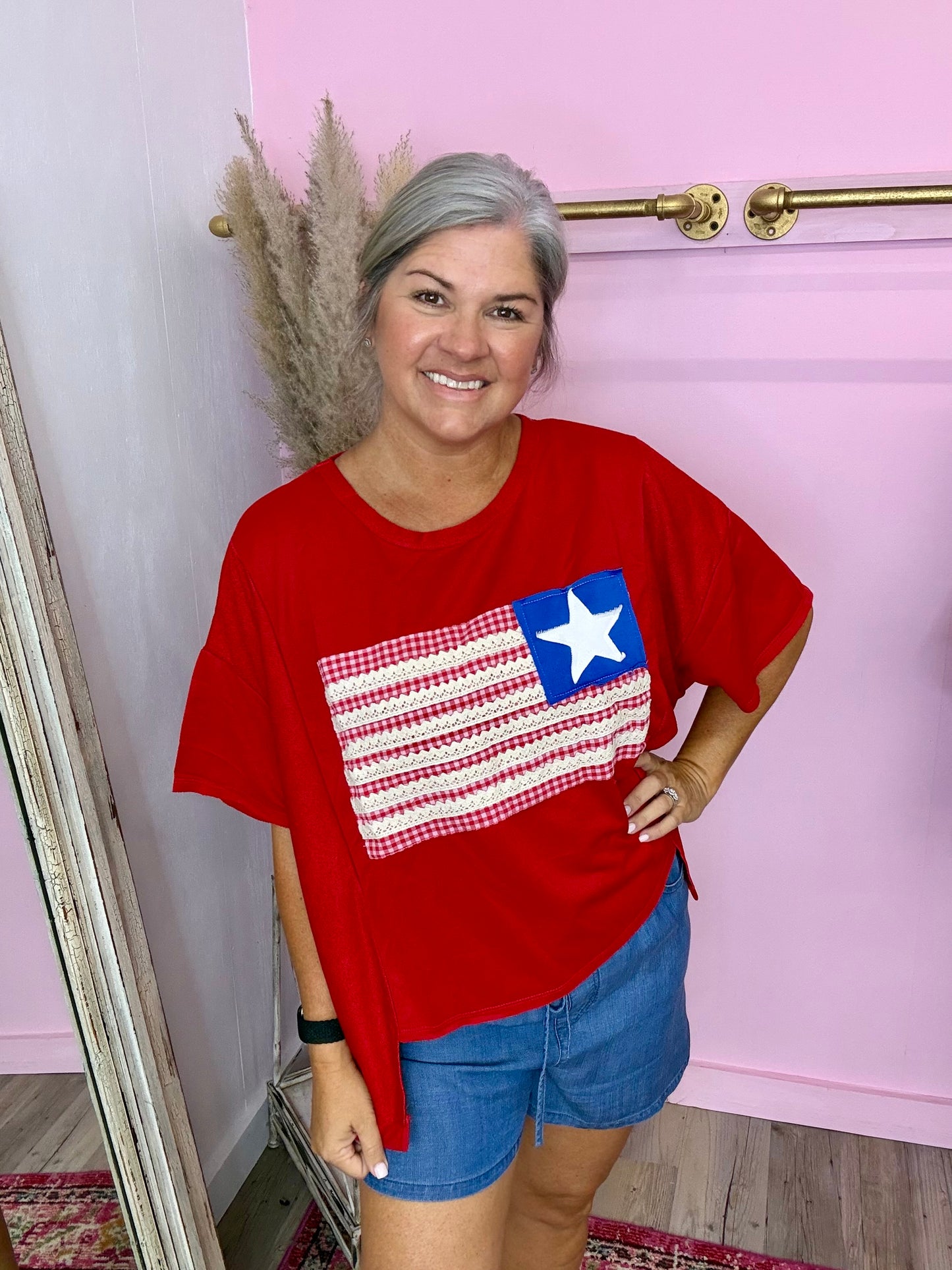 American Flag Patchwork Top