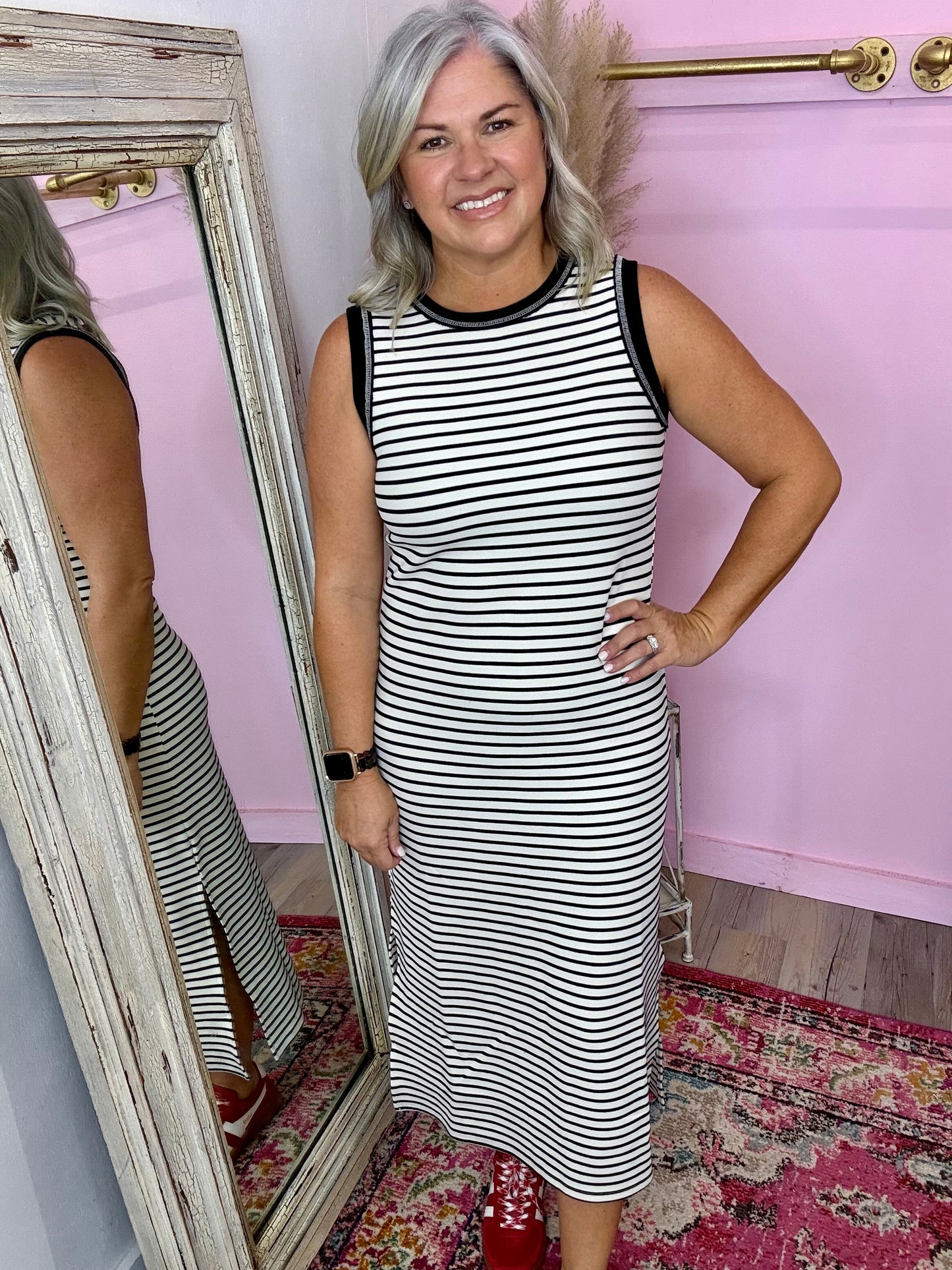 Black Stripe Midi Dress