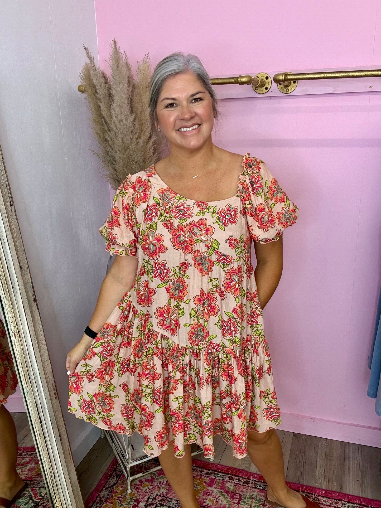 Peach Floral Mini Dress
