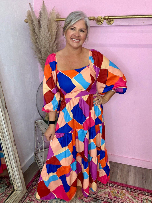 Magenta Blue Woven Midi Dress