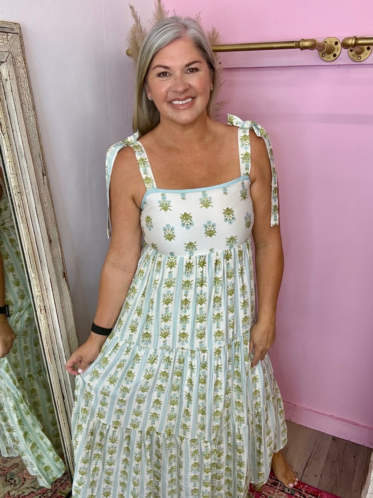 Sage Stripe Floral Midi/Maxi