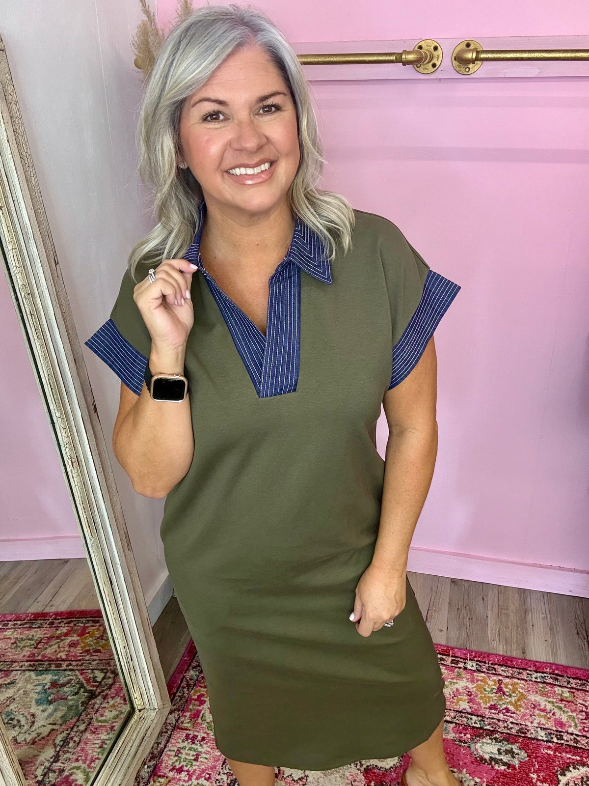 Olive Denim Midi Dress