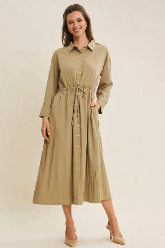 Viscose Button Down Midi Dress