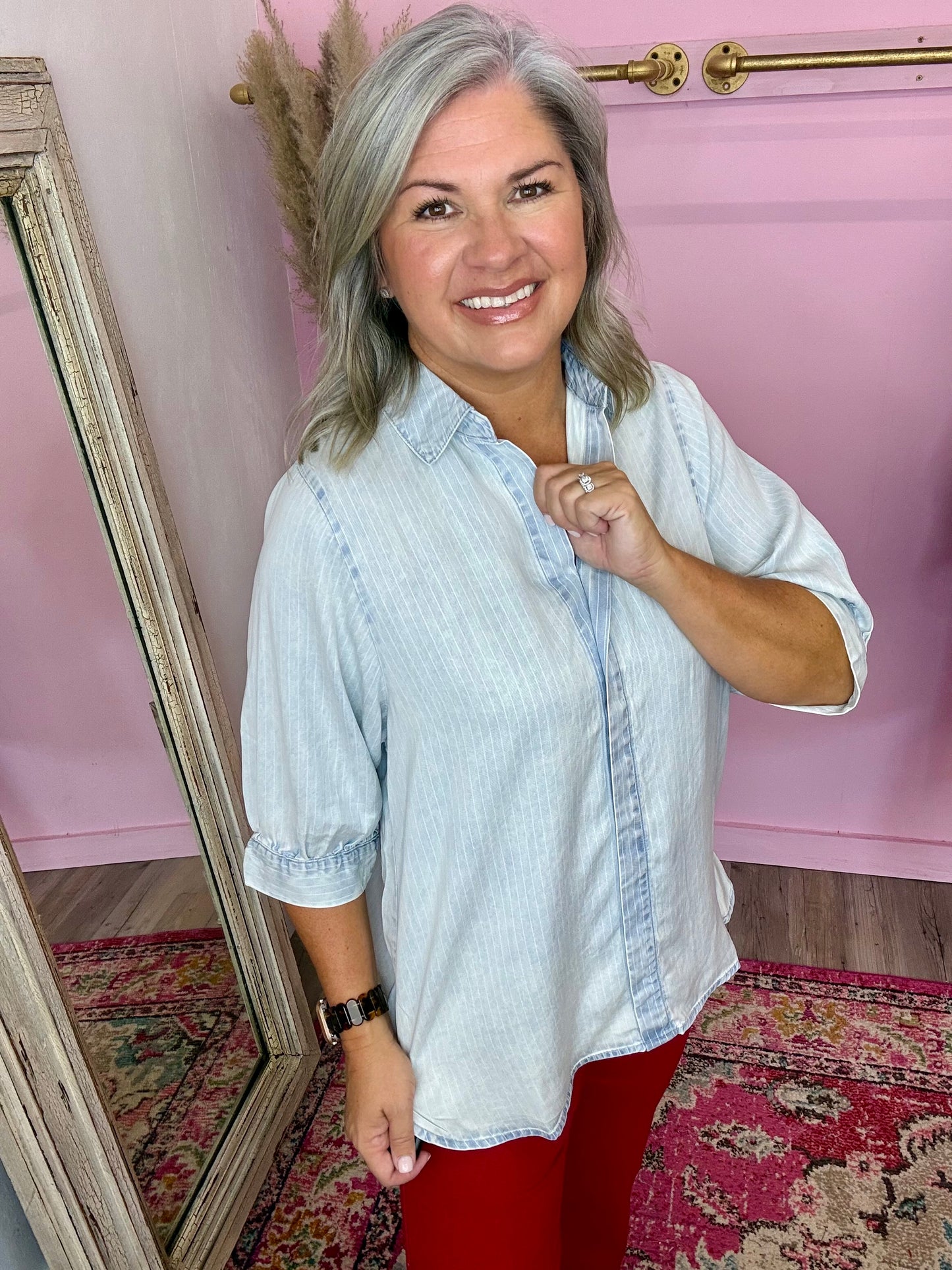 Washed Chambray Stripe Shirt