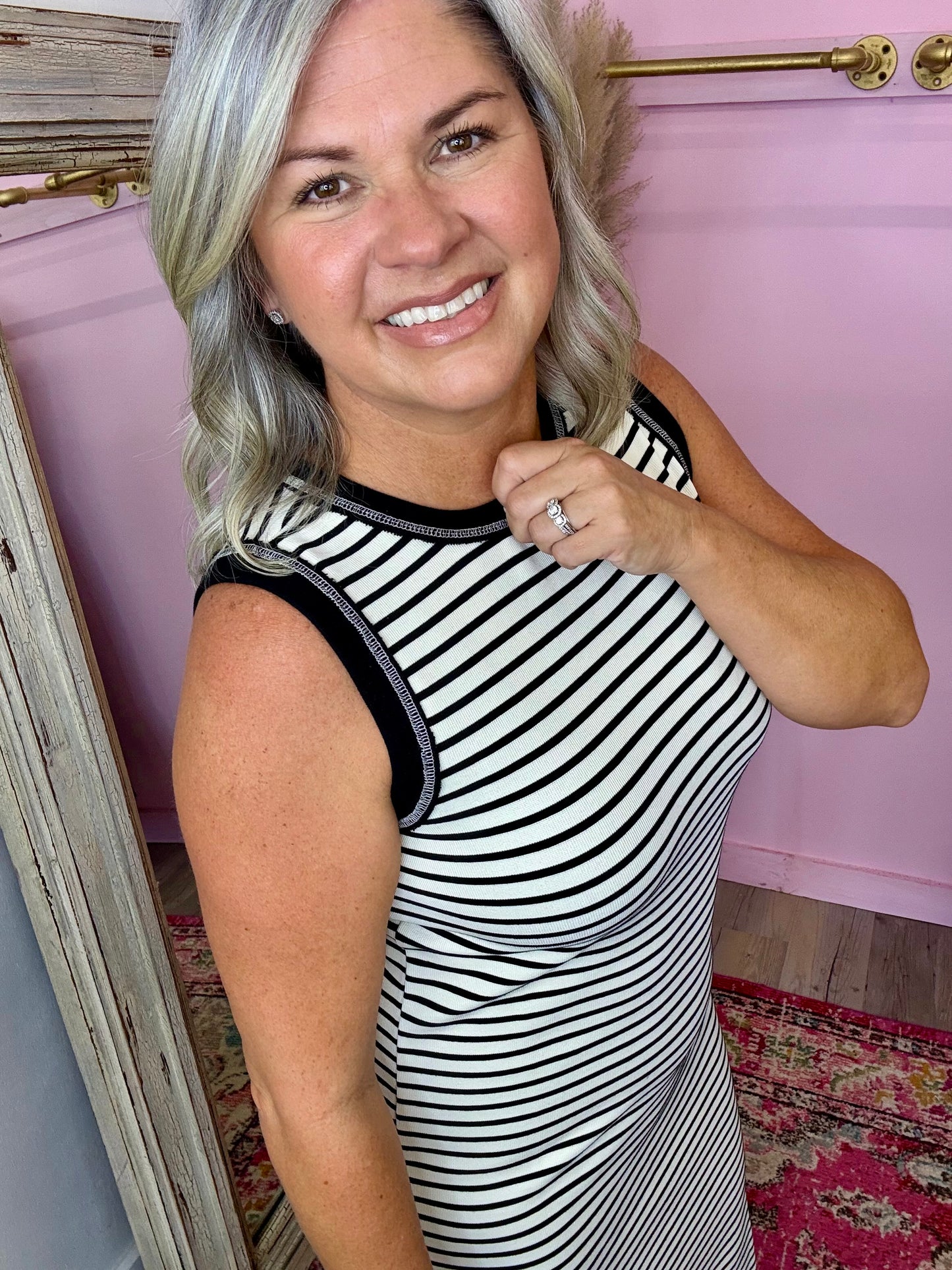 Black Stripe Midi Dress