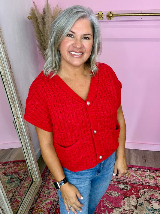 Red Buttoned Cardigan