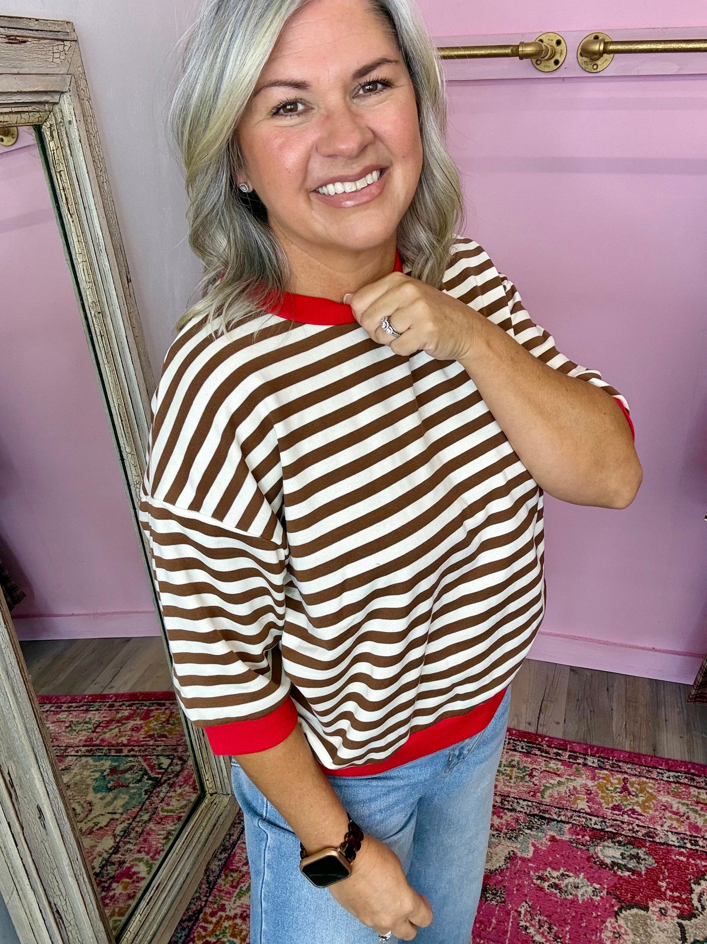 Brown/Red Colorblock Top