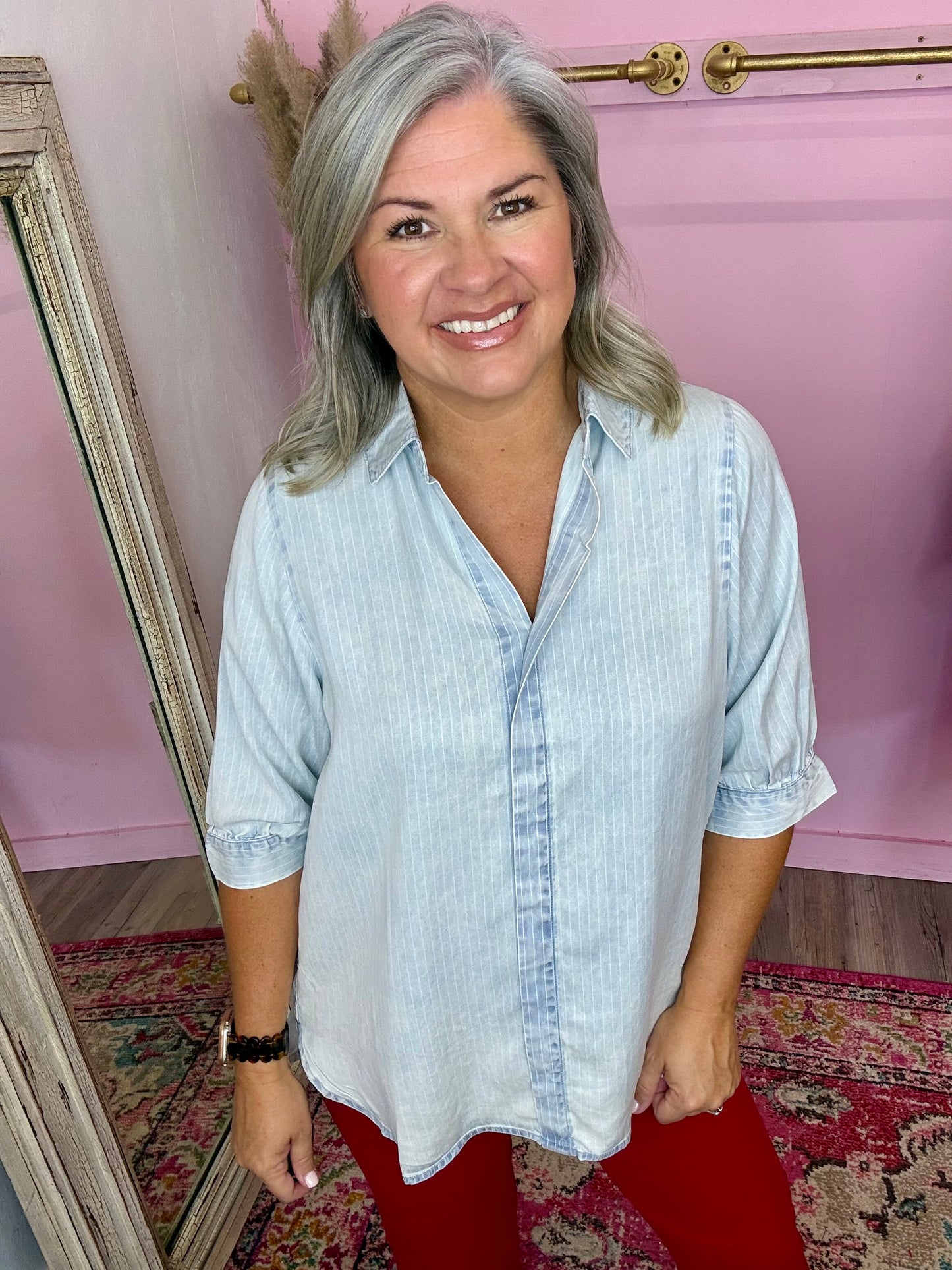 Washed Chambray Stripe Shirt