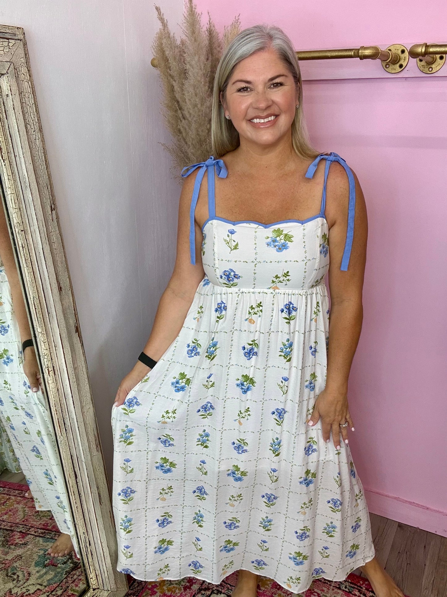 Blue Floral Scallop Midi/Maxi