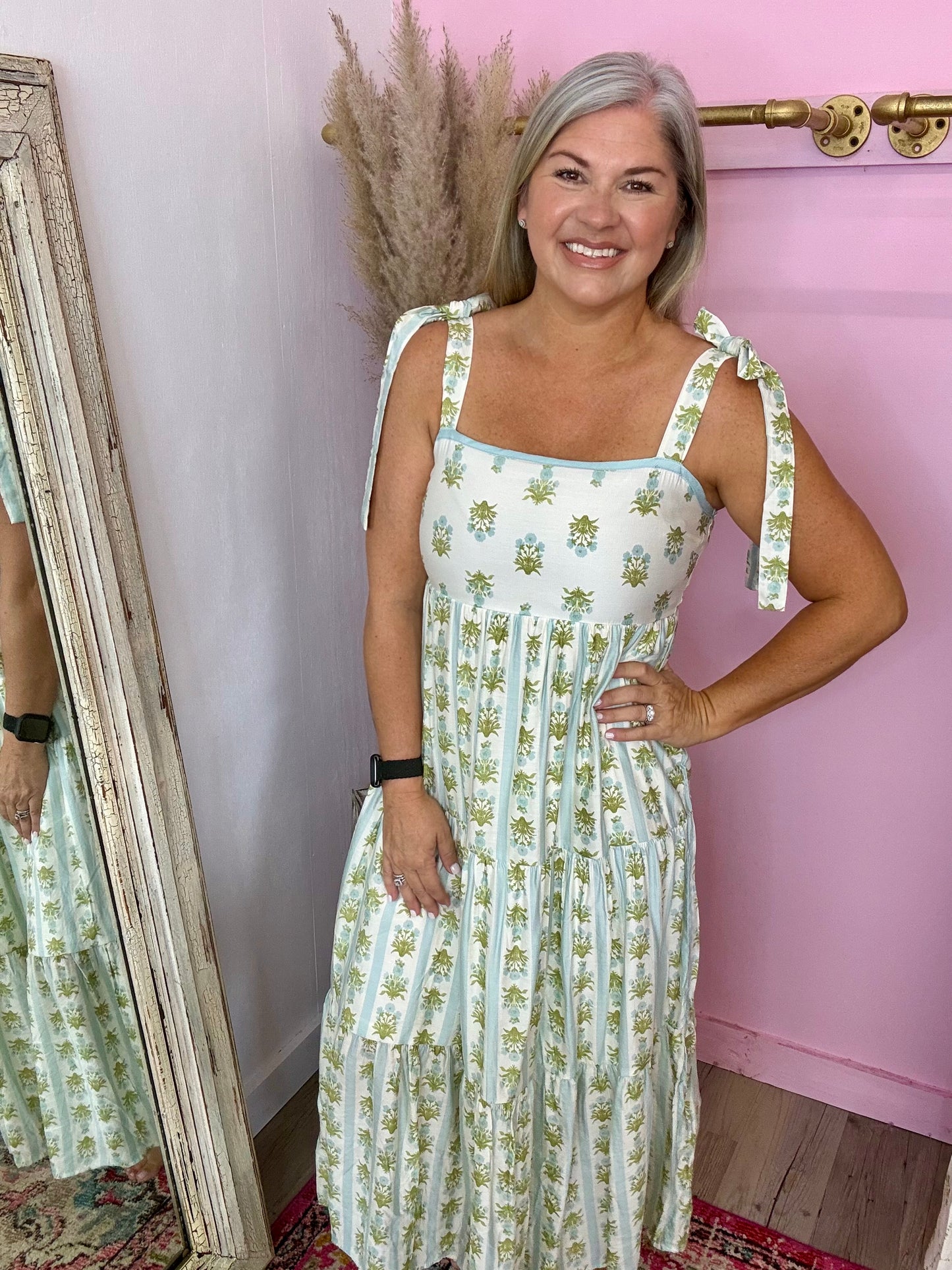 Sage Stripe Floral Midi/Maxi