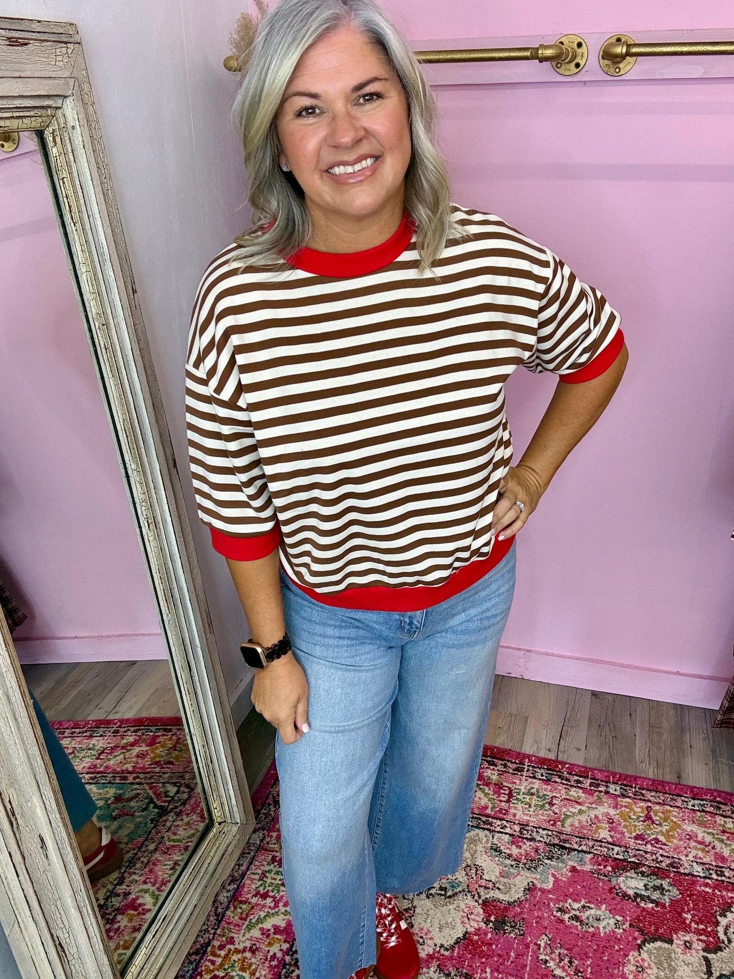 Brown/Red Colorblock Top