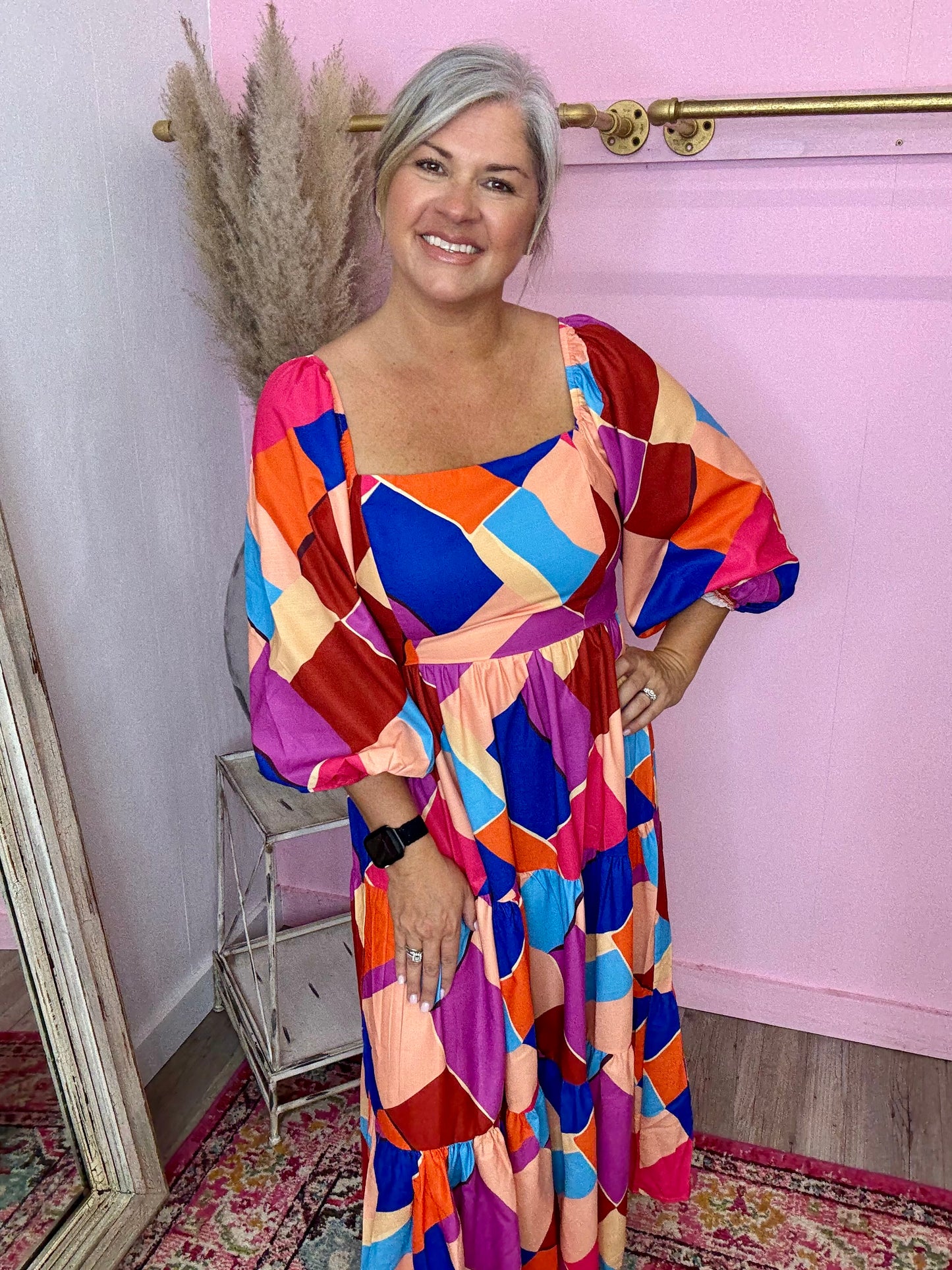 Magenta Blue Woven Midi Dress