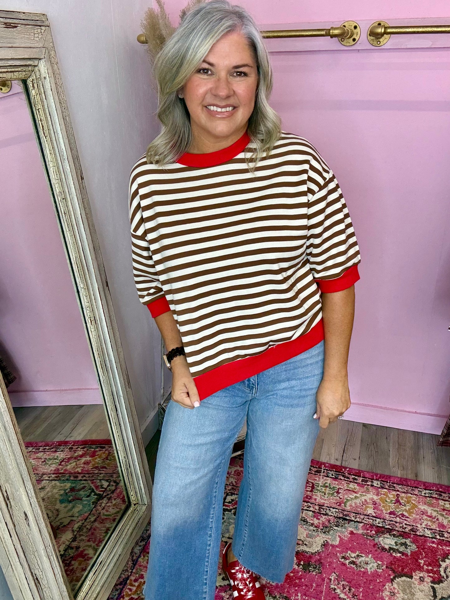 Brown/Red Colorblock Top