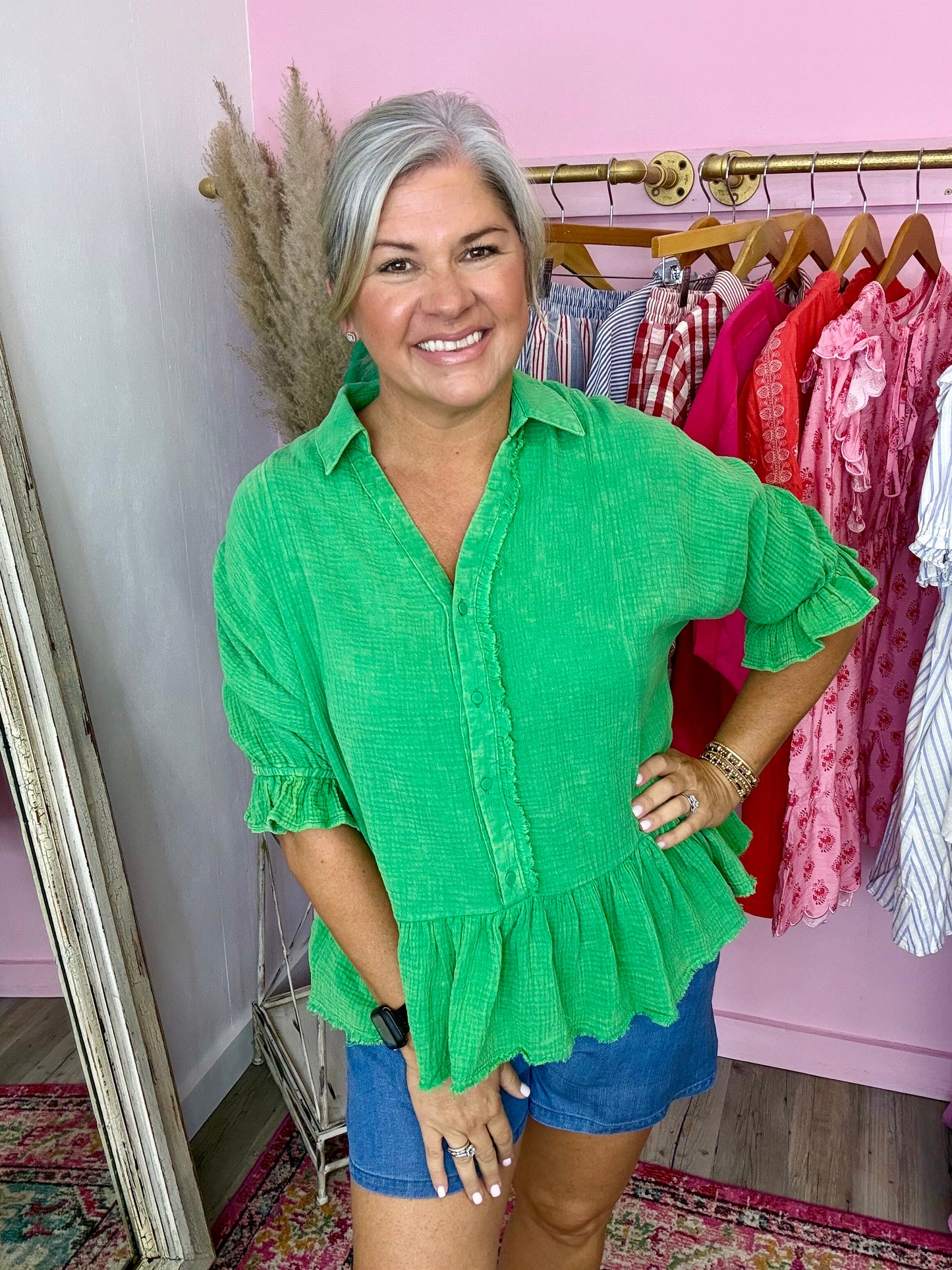 Green Gauze Top
