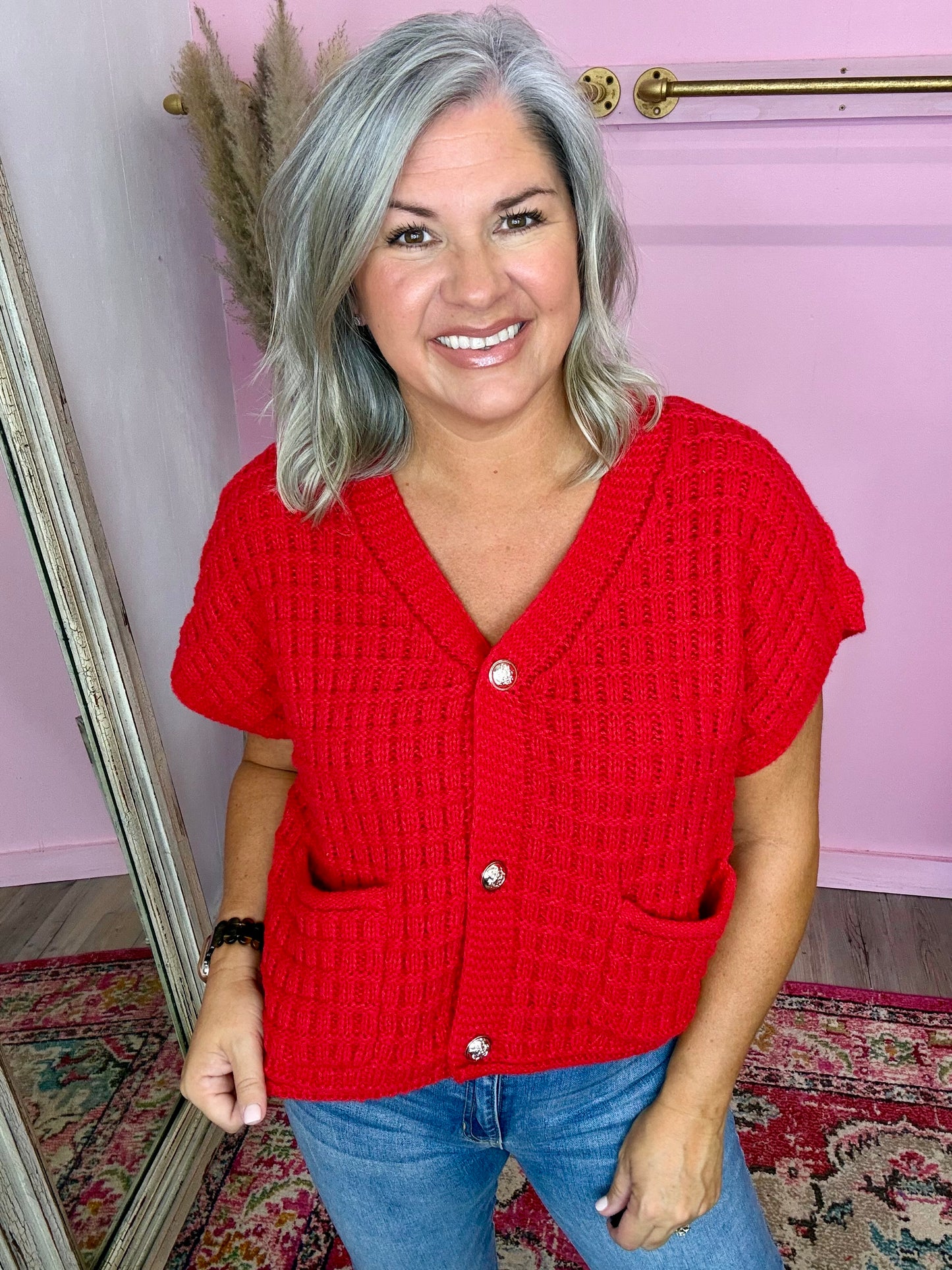 Red Buttoned Cardigan