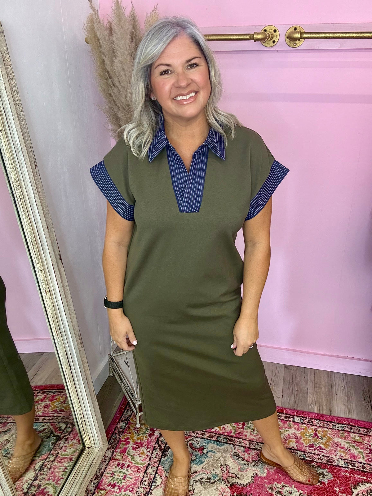 Olive Denim Midi Dress
