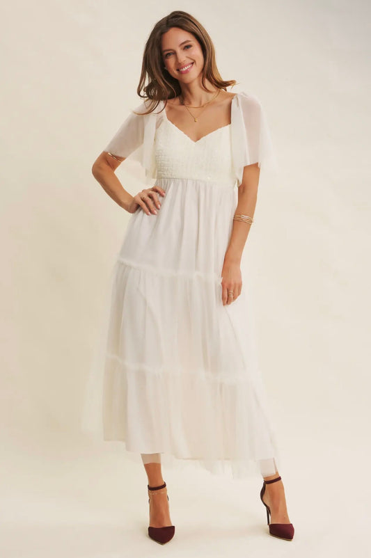 Sequin Mesh Tiered Midi Dress