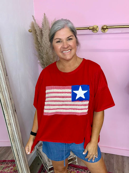 American Flag Patchwork Top