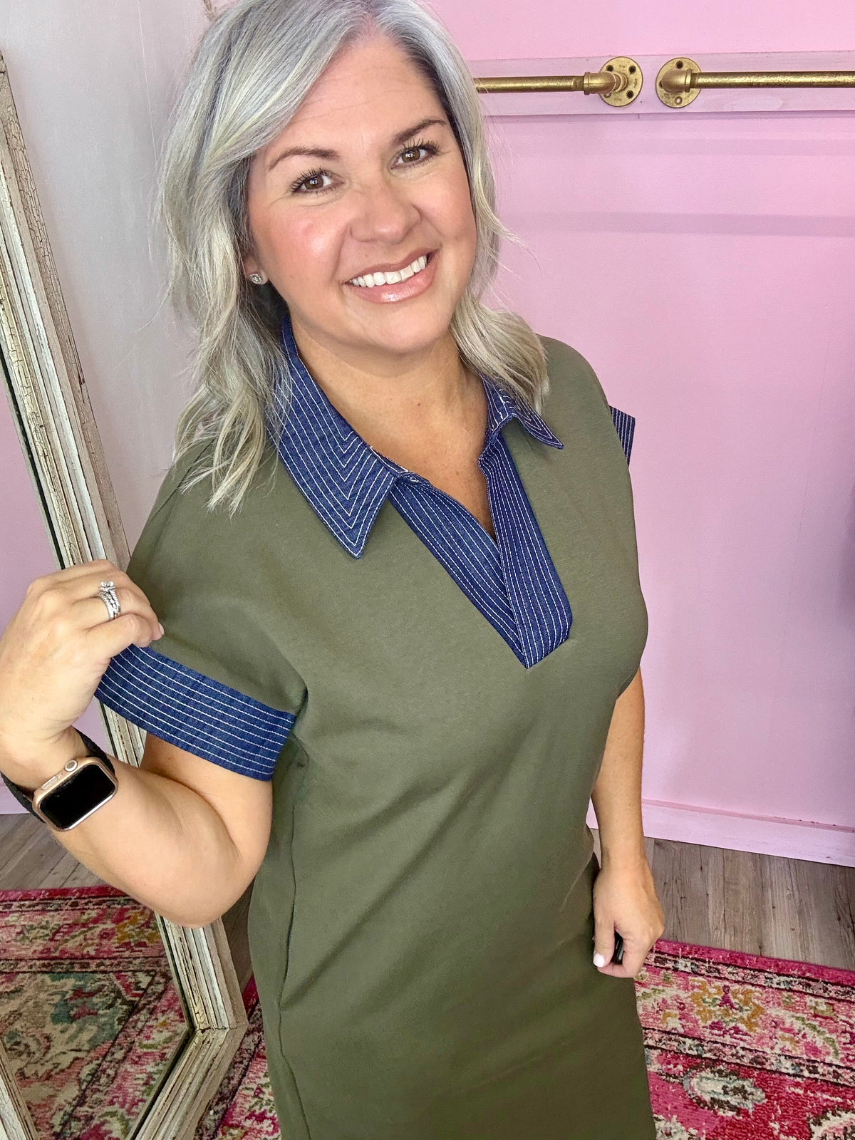 Olive Denim Midi Dress