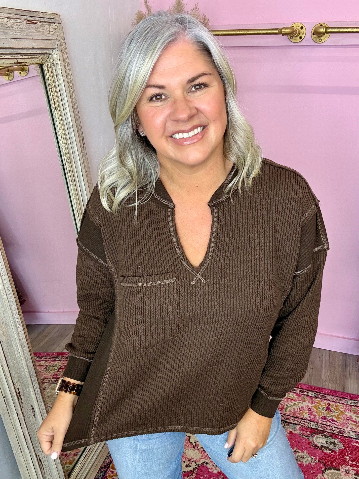 Brown Ribbed Pullover