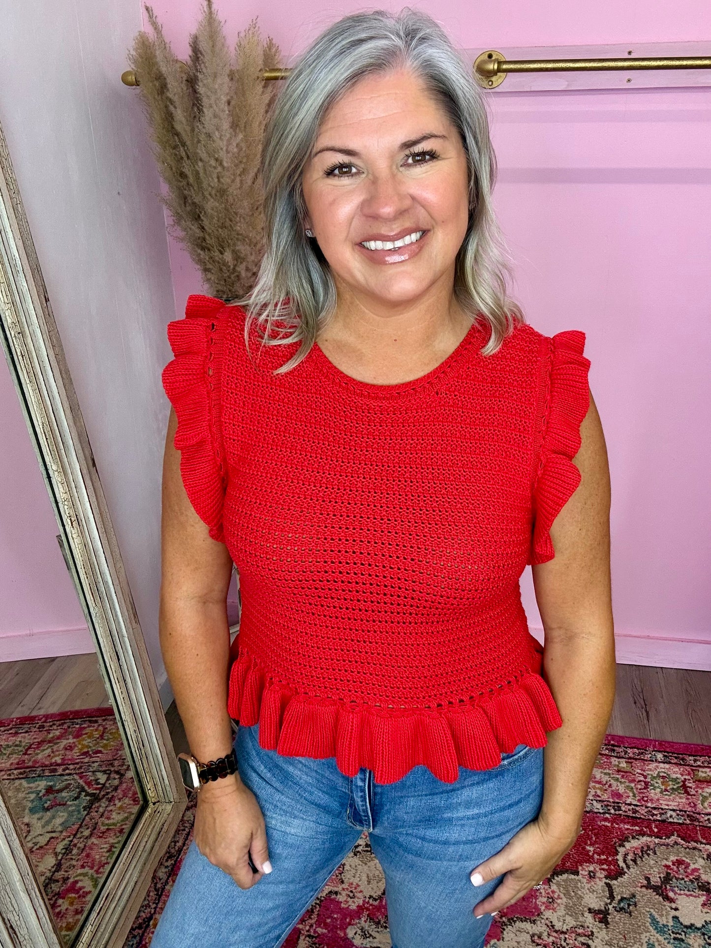 Red Ruffle Sweater