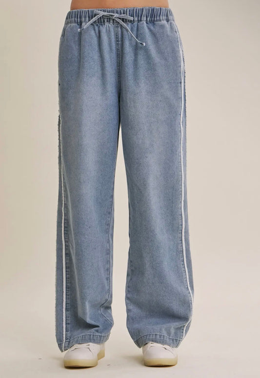 Washed Denim Pull On Pants