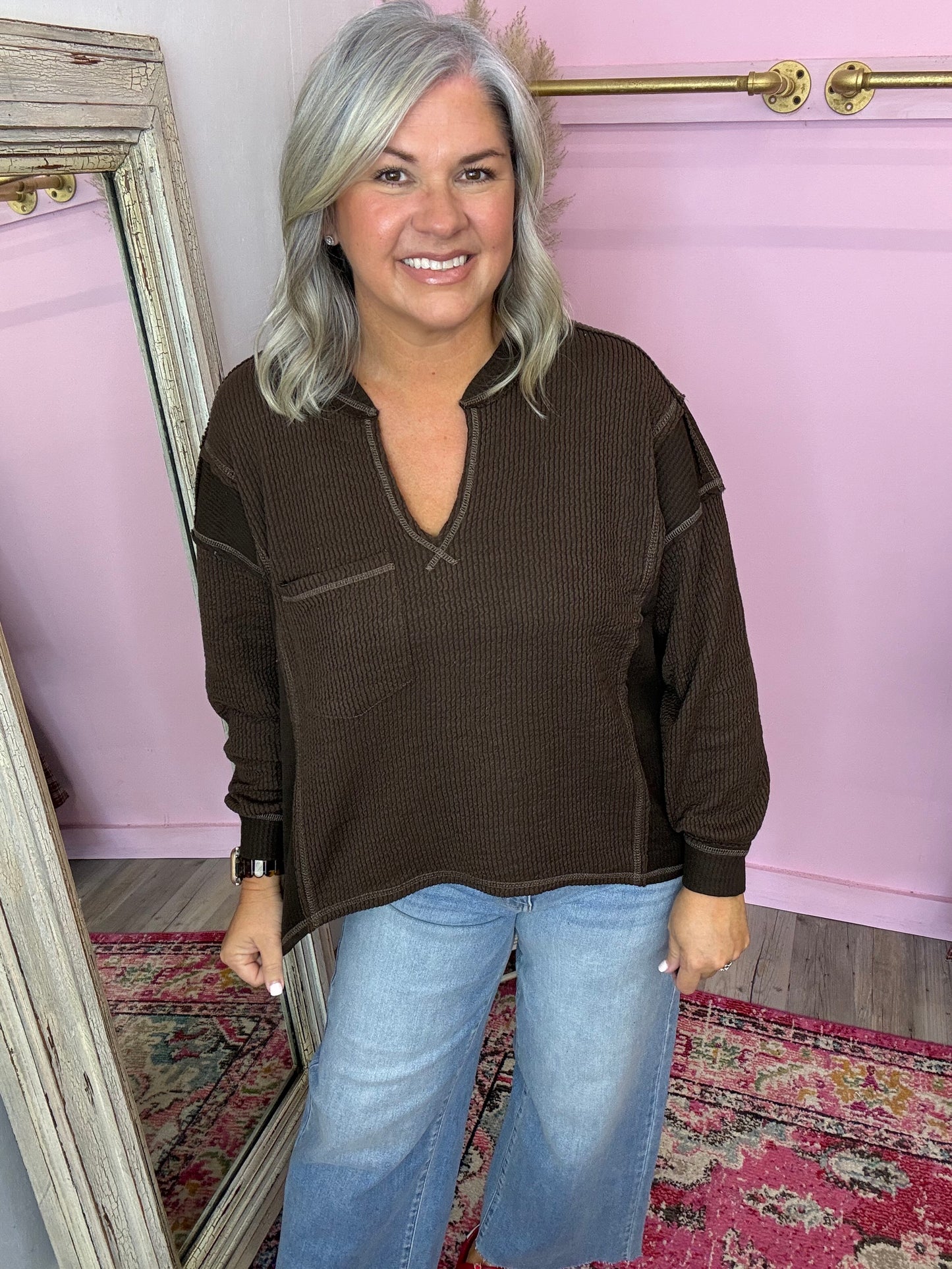 Brown Ribbed Pullover