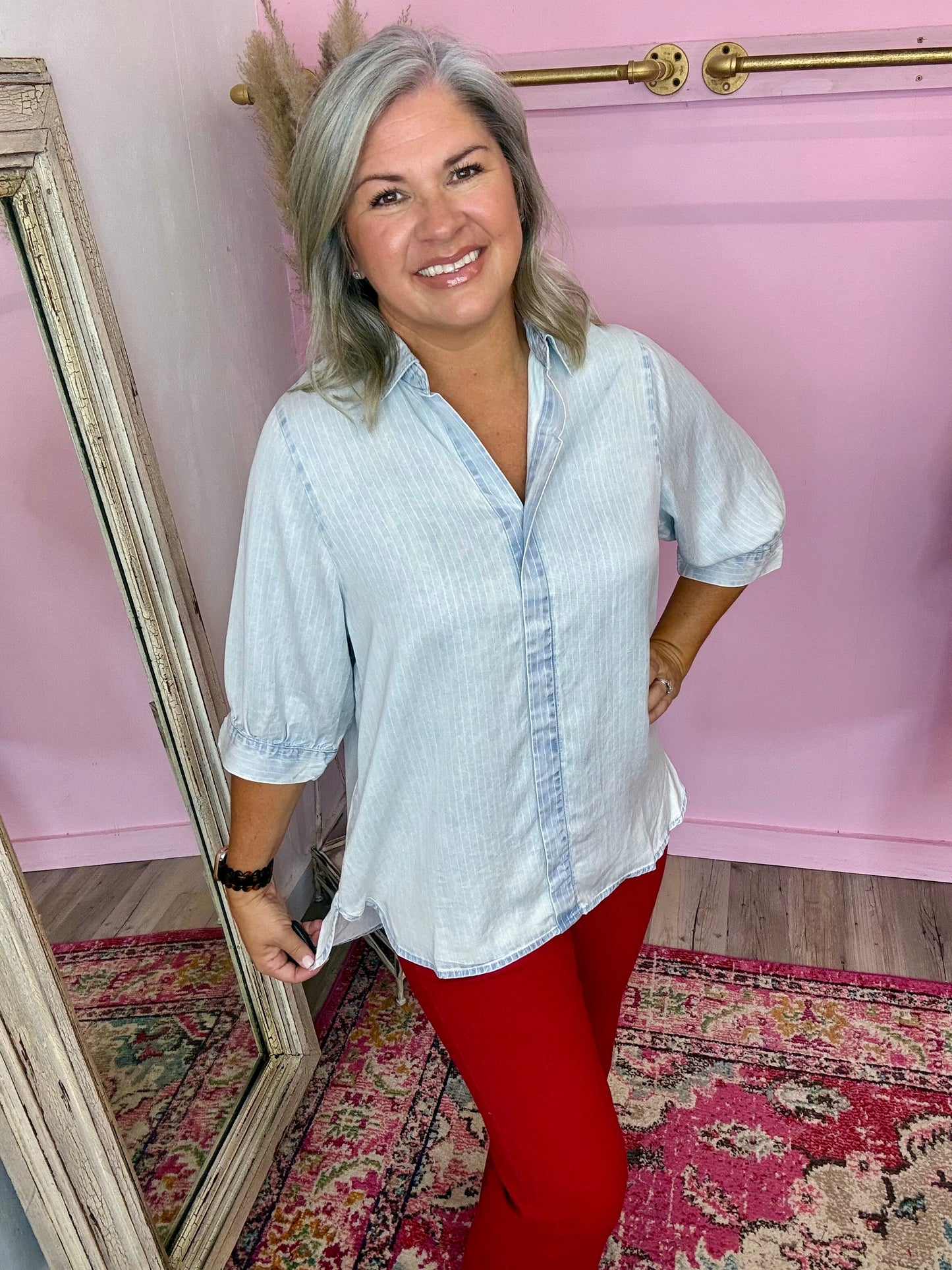 Washed Chambray Stripe Shirt