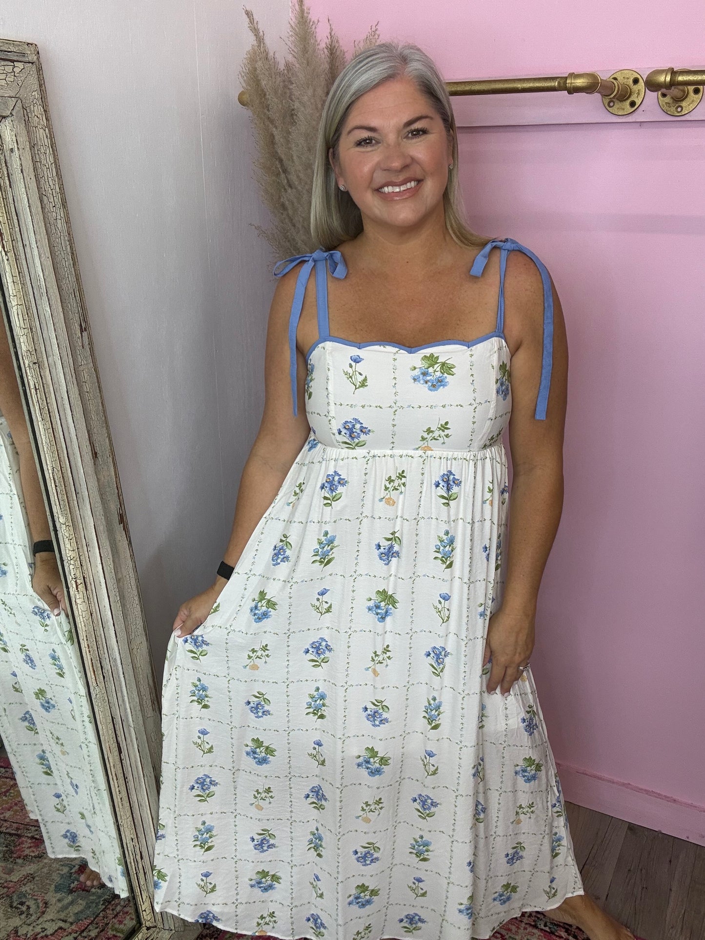 Blue Floral Scallop Midi/Maxi