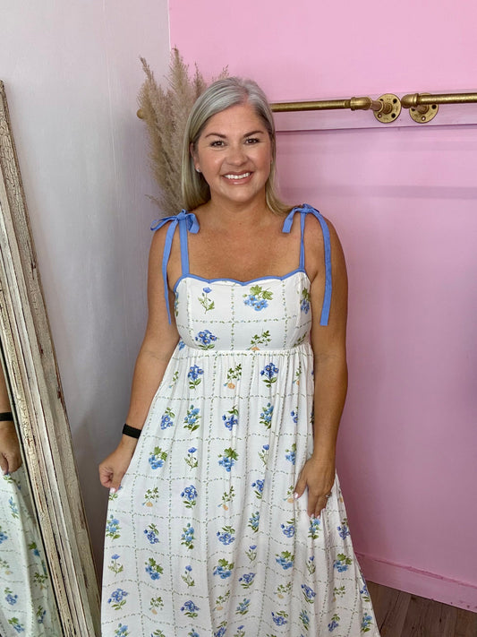 Blue Floral Scallop Midi/Maxi